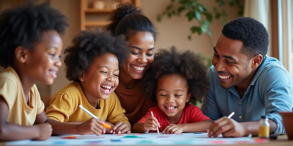 Familie geniet van een creatieve activiteit en lacht samen